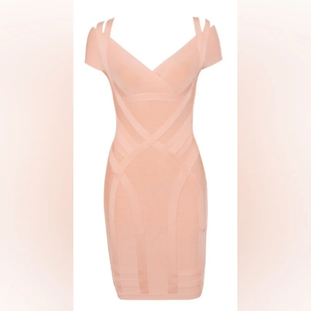 NEW HOUSE OF CB 'Bendita' Peach Cross Front Bandage Dress Size Large - Picture 3 of 5